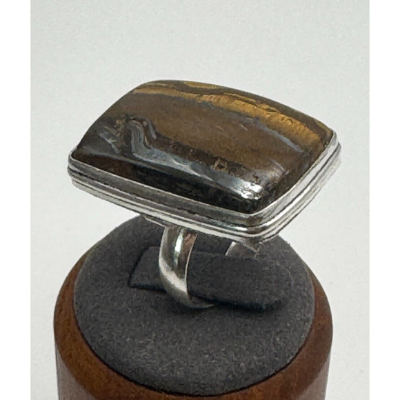 Rare Marramamba Tiger Eye Ring .925 Stone Sz 7.5 - 14.96 Grams - Picture 4 of 4